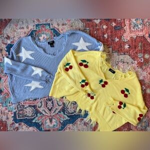 JUST POLLY Cherries and Stars Pattern Sweater Bundle Sz M